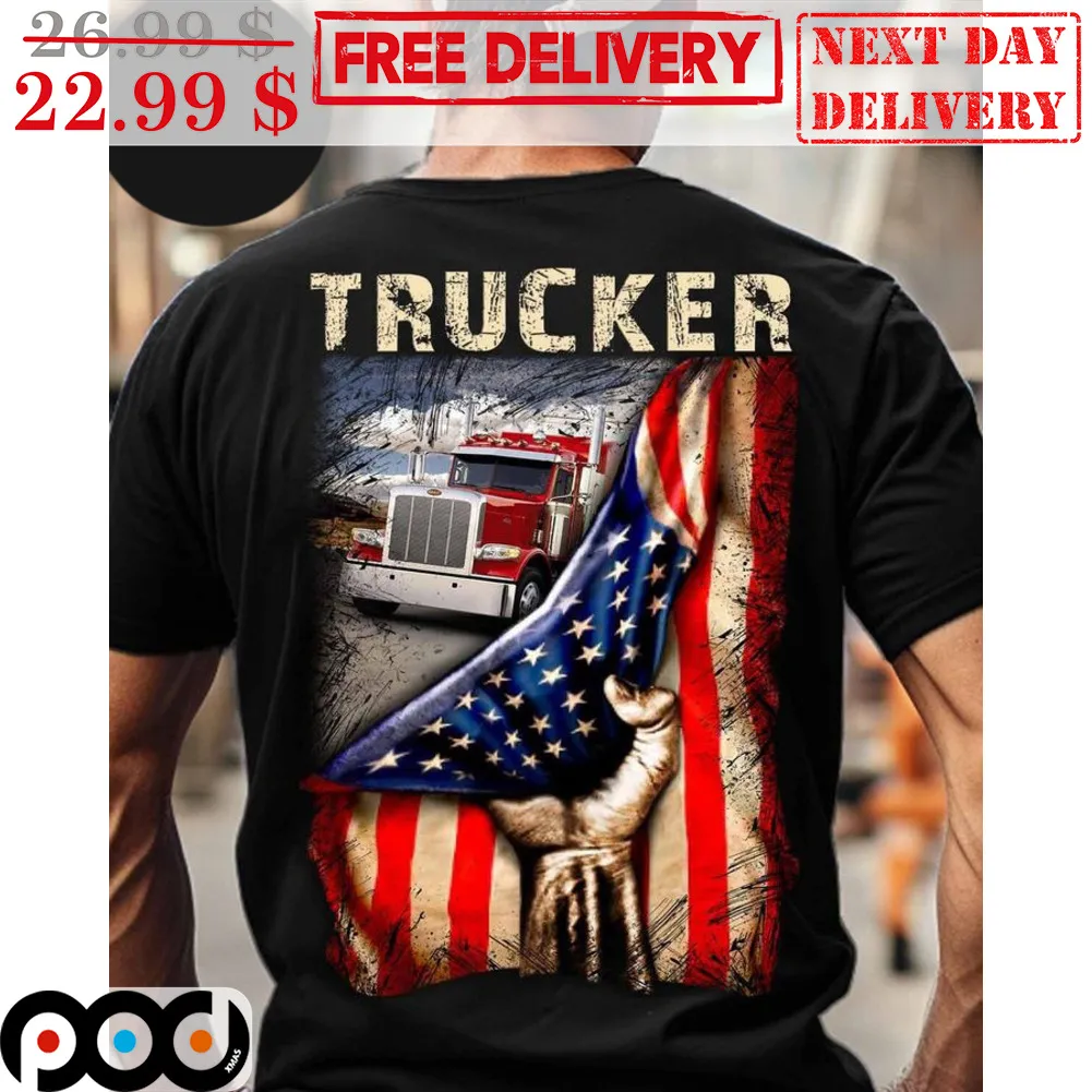 Trucker Hand Hold American Flag Vintage Shirt