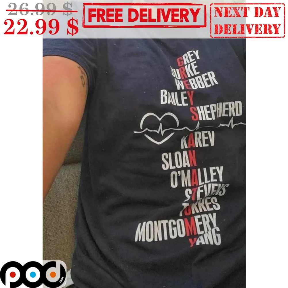Grey's Anatomy Grey Burke Webber Bailey Shepherd Karev Sloan O'Malley Steveys Turres Montgomery Yang Shirt