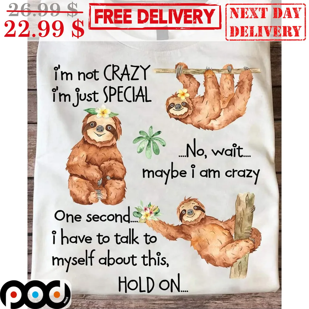 Sloth I'm Not Crazy I'm Just Special No Wait Maybe I Am Crazy One Second I Have To Talk To Myself About This Hold On Shirt