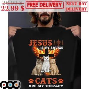 Jesus Is My Savior Cats Are My Therapy Vintage Shirt