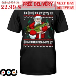Santa Fishing Merry Fishmas Ugly Christmas Shirt