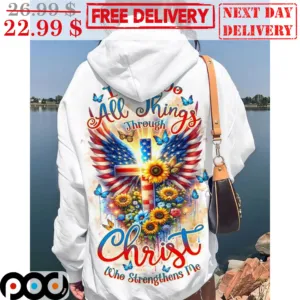 I Can Do All Things Through Christ Who Strengthens Me Sunflower Cross Wings Shirt