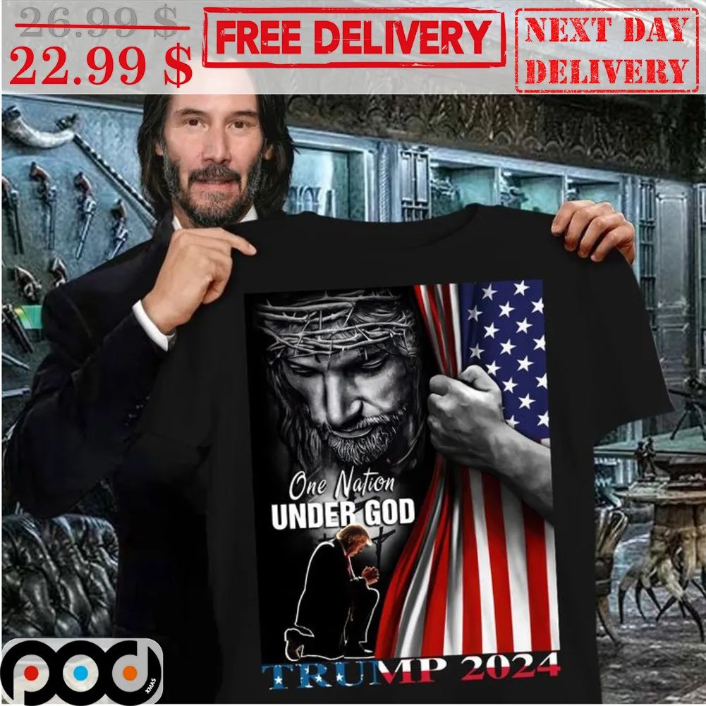Jesus One Nation Under God Trump 2024 American Flag Shirt