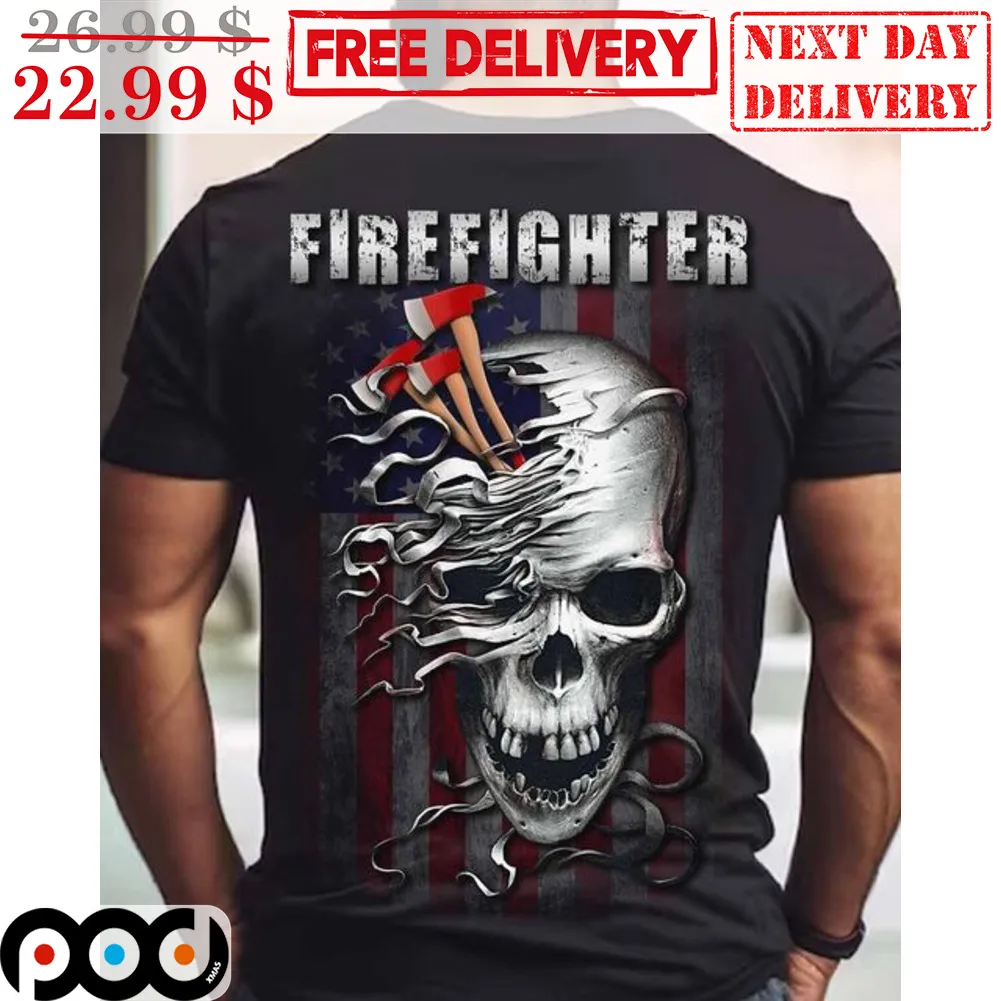 Skull Firefighter American Flag Vintage Shirt