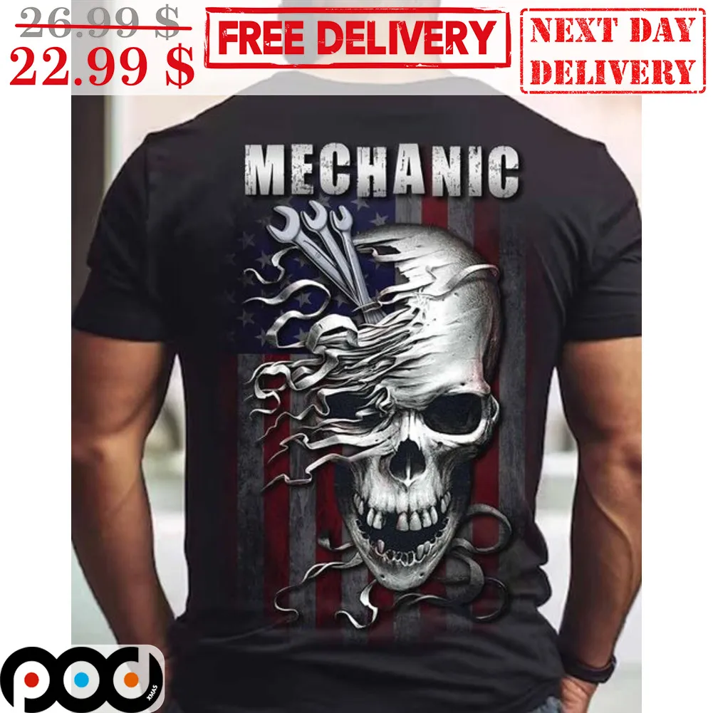 Skull Mechanic American Flag Vintage Shirt