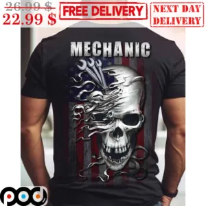 Skull Mechanic American Flag Vintage Shirt