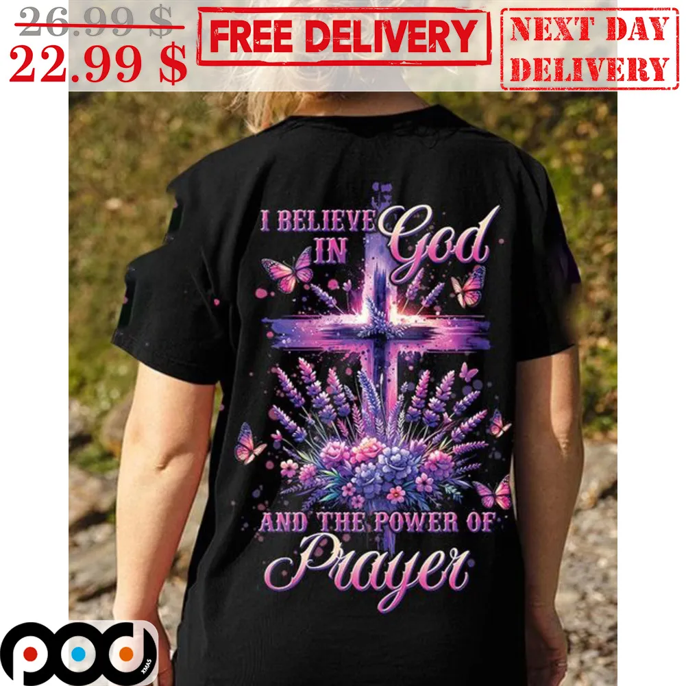 I Believe In God And The Power Of Prayer Cross Floral Shirt