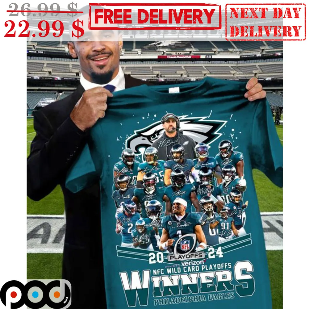 Philadelphia Eagles 2024 Playoffs Verizon NFC Wild Card Playoffs Winners Signature Team Shirt