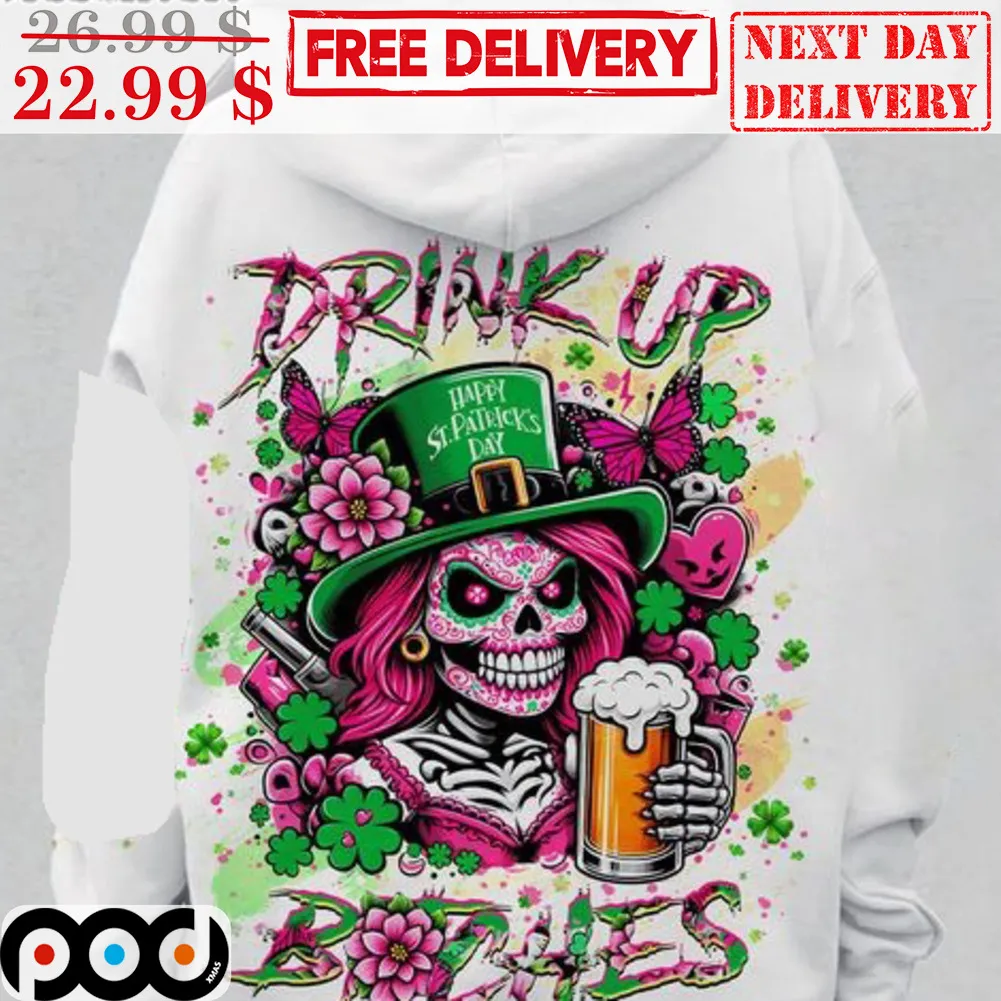 Skull Beer St Patrick's Day Drink Up Bitches Floral Shirt