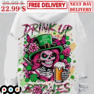 Skull Beer St Patrick's Day Drink Up Bitches Floral Shirt