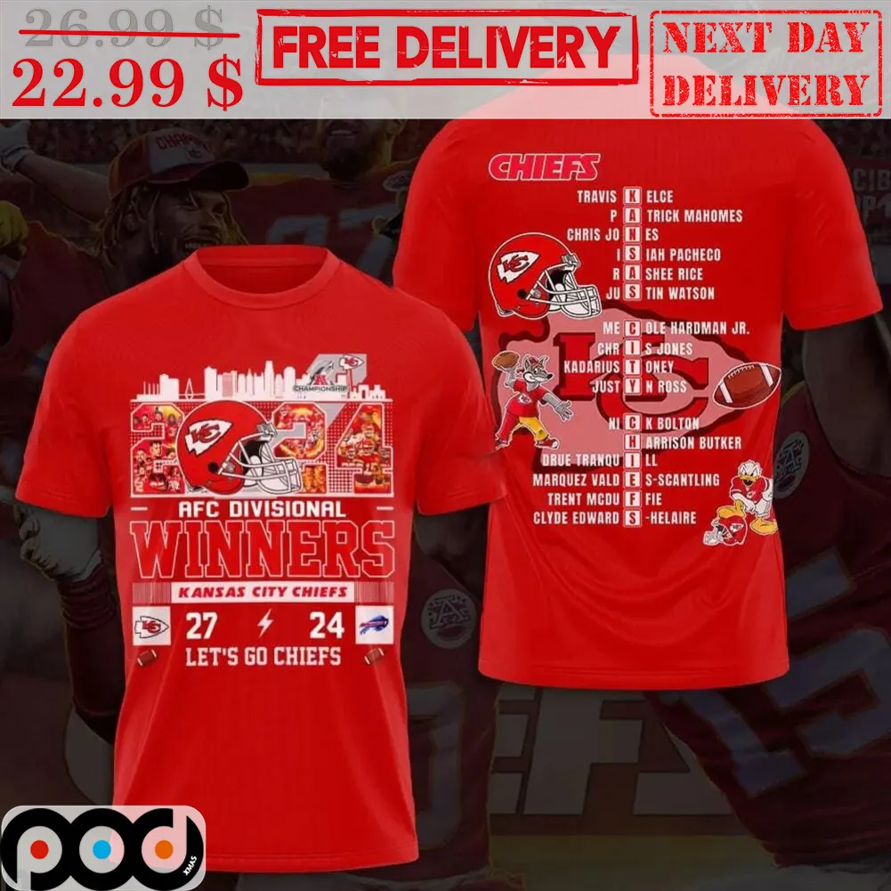 Kansas City Chiefs AFC Divisional WInners Let's Go Chiefs Super Bowl 2024 Shirt