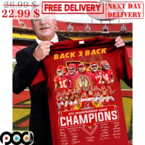 Back 3 Back 23 24 AFC Championship Game Champions Kansas City Chiefs Team Signature Shirt