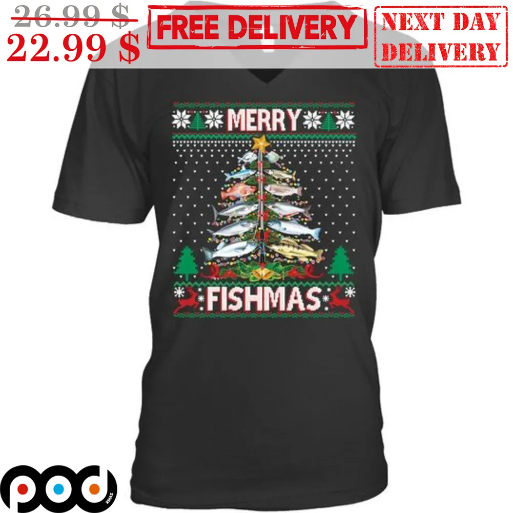 Pine Tree Merry Fishmas Ugly Shirt