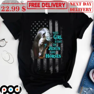 This Girl Runs On Jesus And Horses American Flag Shirt