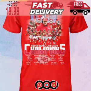 Kansas City Chiefs Bowl LVIII 2024 Champions Signatures NFL Shirt