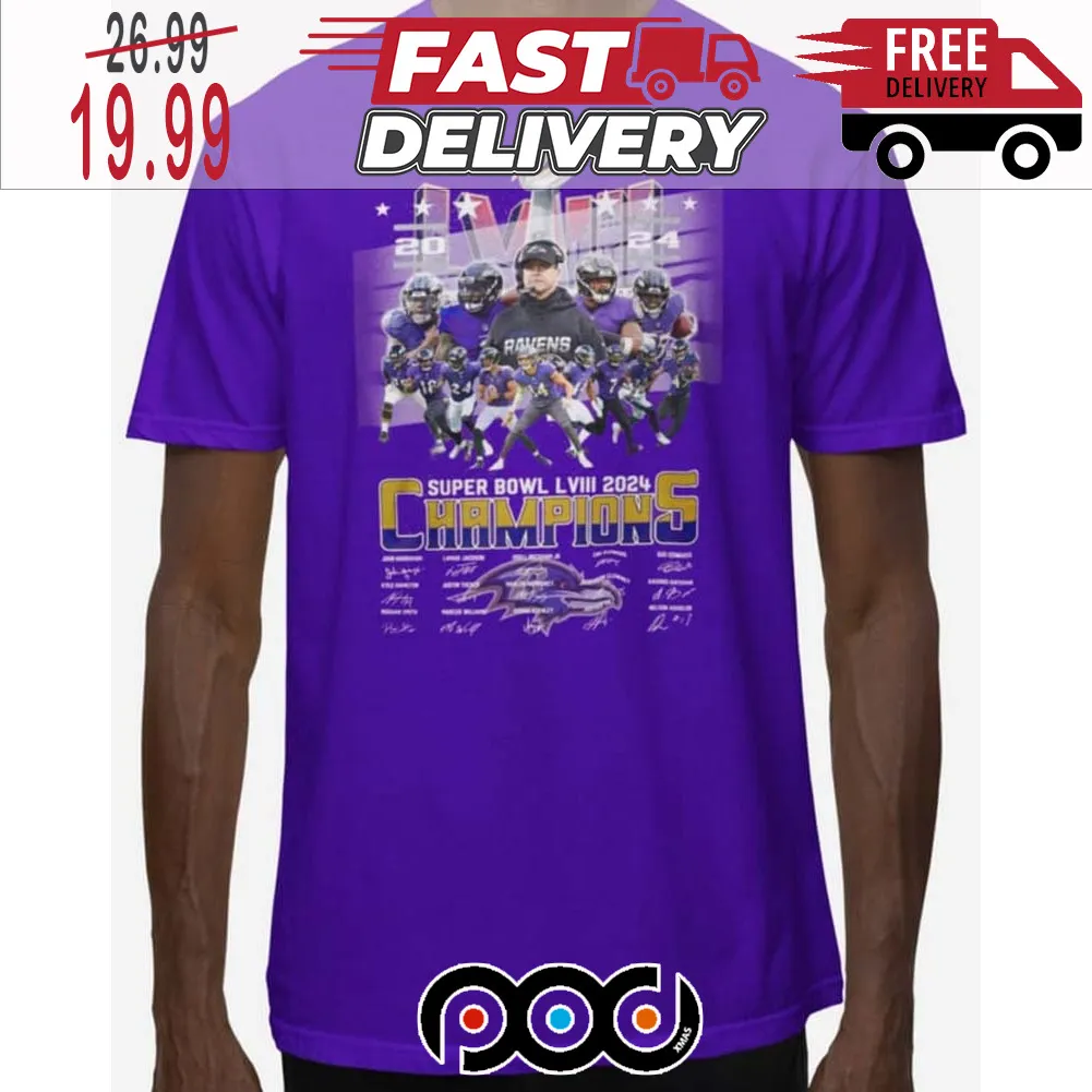 Ravens Super Bowl LVIII 2024 Champions Super Bowl NFL Signatures Shirt