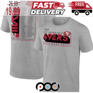 San Francisco 49ers Fanatics Branded Heather Gray Super Bowl NFL LVIII Team Members Roster Shirt