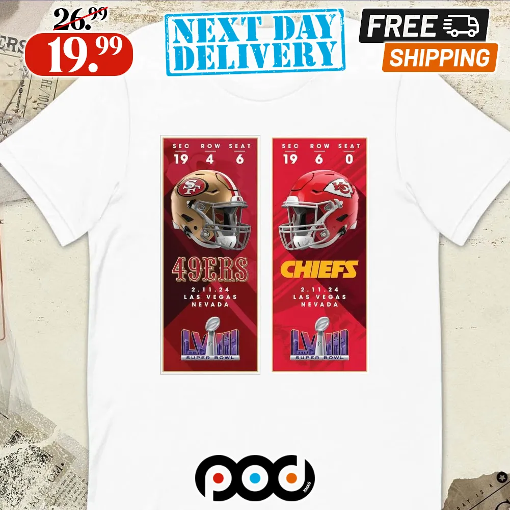 Kansas City Chiefs vs. San Francisco 49ers Super Bowl LVIII Matchup Ticket Shirt