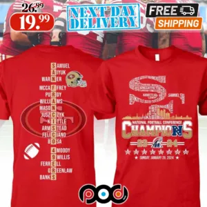 San Francisco 49ers Players Names Champions 2023 2024 NFC Super Bowl Shirt