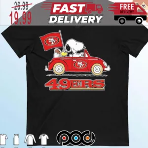 San Francisco 49ers X Peanuts Snoopy And Woodstock Drove Car Super Bowl NFL Shirt
