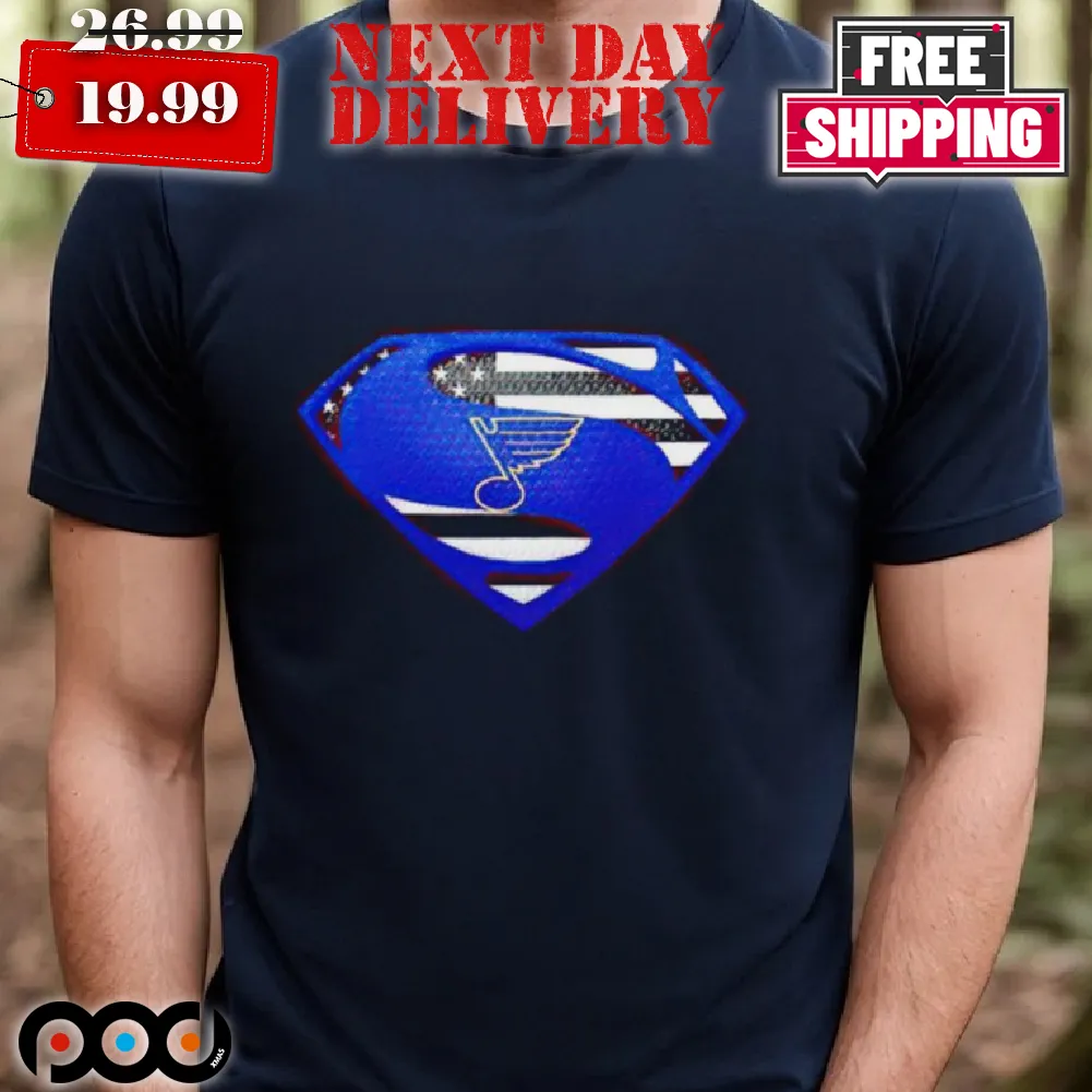 USA Flag Inside St Louis Blues Supermans Shirt