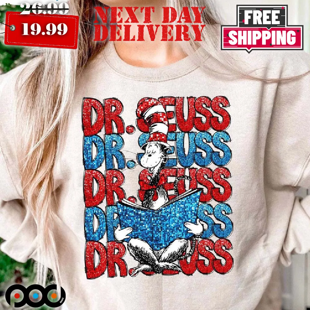 Teacher I Am Dr Suess Day Faux Glitter Shirt