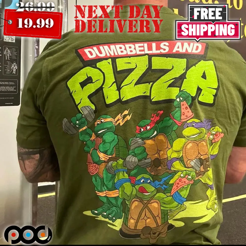Ninja Turtle Fitness Dumbbells And Pizza Shirt