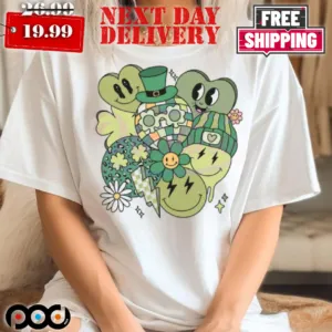 Shamrock Smiley Face Retro Patricks Day shirt