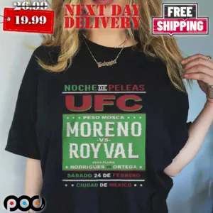UFC Fanatics Branded Black Moreno vs Royval 2 Fight Night Mexico City Matchup Shirt