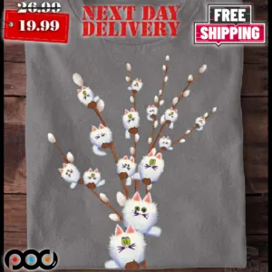 White Cat Willows Flowers Cat Shirt