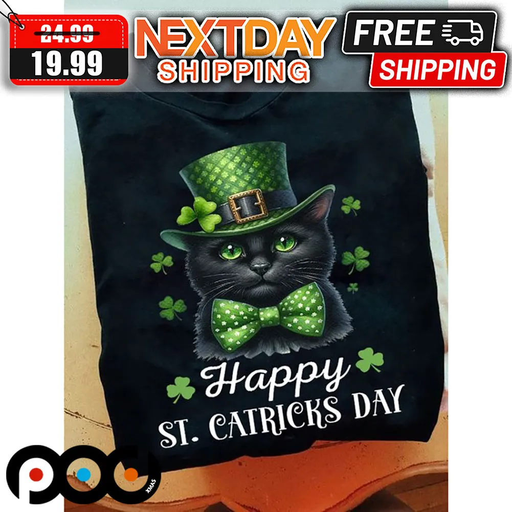 Black Cat Happy St Patricks Day Shirt