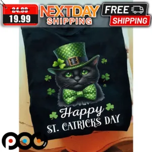 Black Cat Happy St Patricks Day Shirt