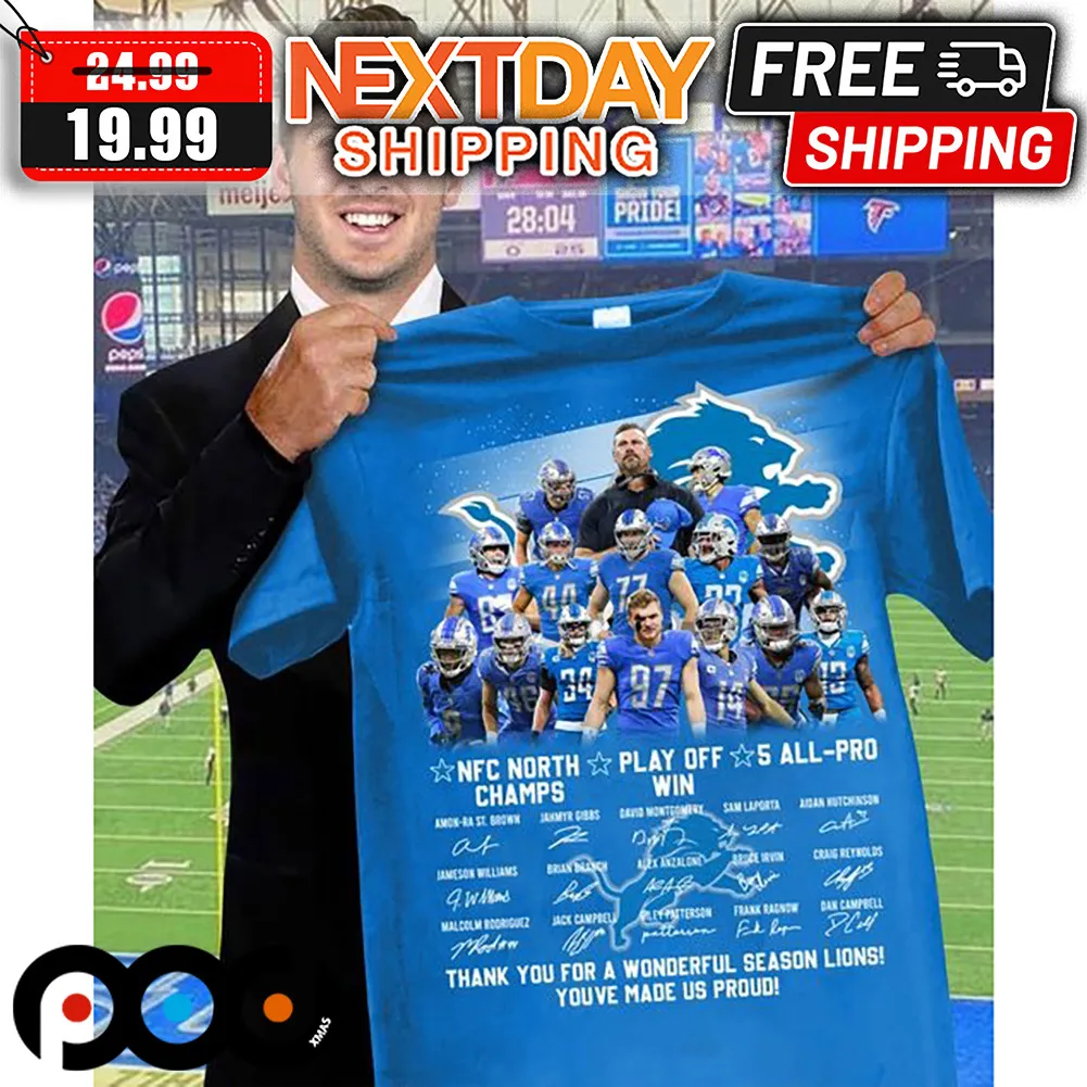 Detroit Lions NFC North Champs Play Off Win 5 All-Pro Thank You For A Wonderful Season Lions You're Made Us Proud Shirt