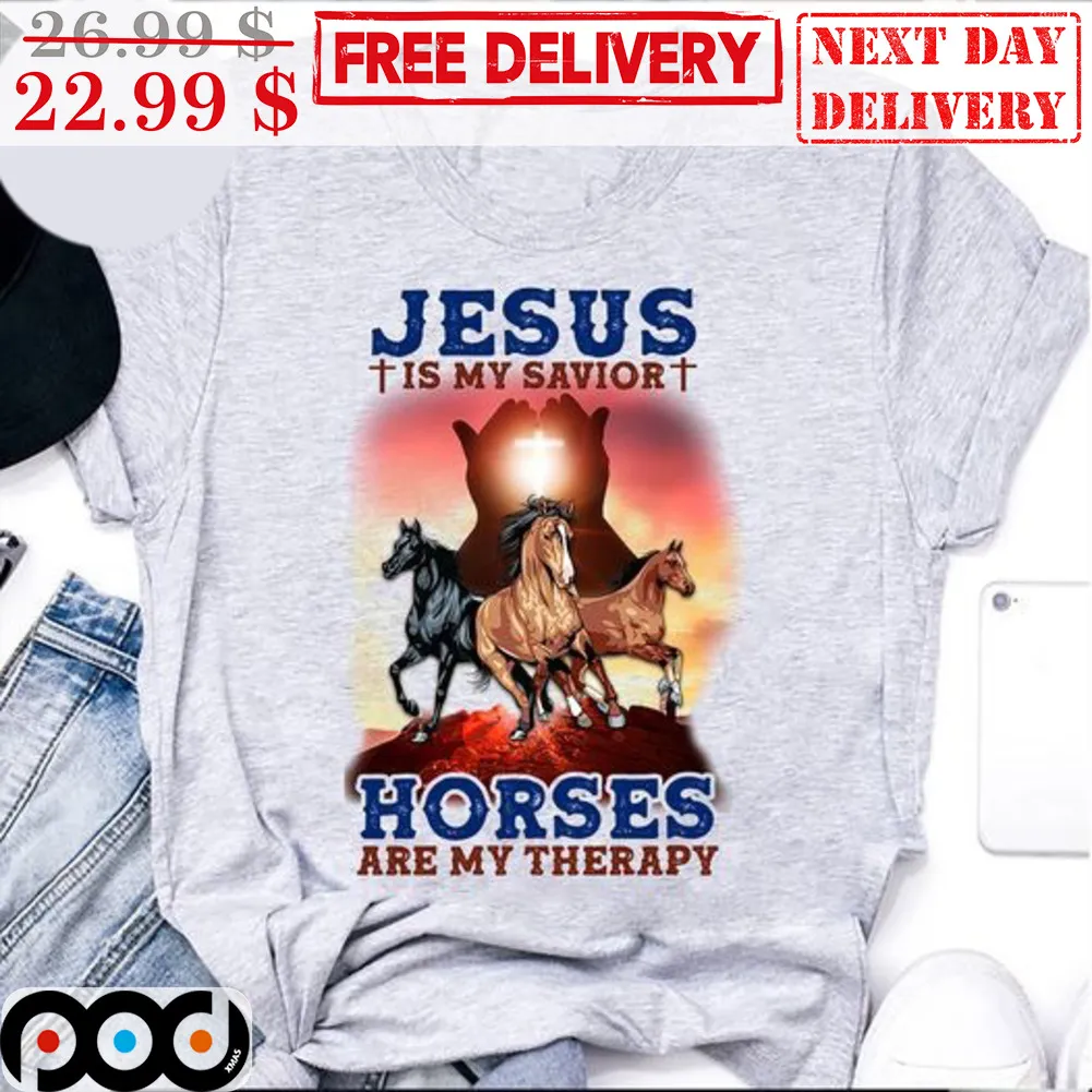 Jesus Is My Savior Horses Are My Therapy Sunset Shirt