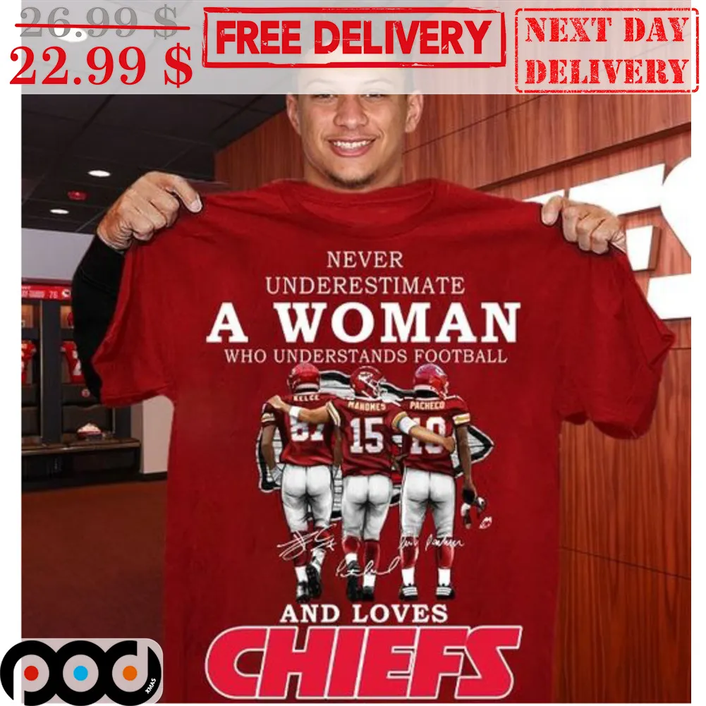 Never Underestimate A Woman Who Understands Football And Loves Kansas City Chiefs Signature NFL Super Bowl 2024 Shirt