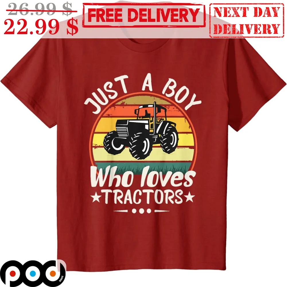 Just A Boy Who Loves Tractors Vintage Retro Shirt