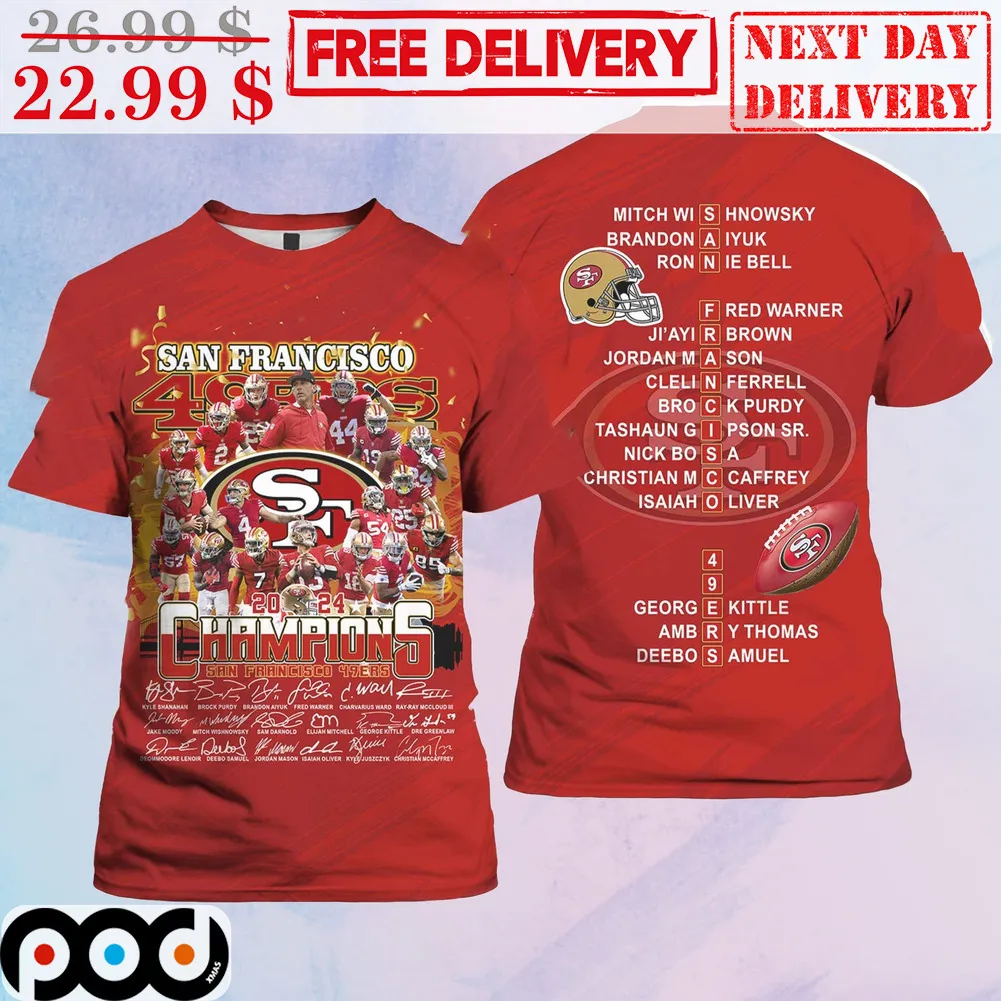 San Francisco 49ers 2024 Champions Signature Team NFL Signature Shirt