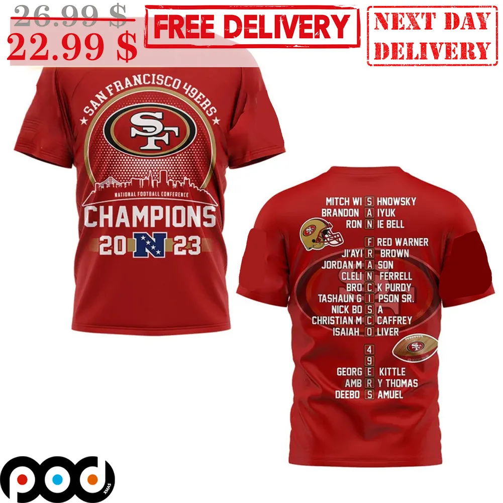 San Francisco 49ers NFL Champions 2023 Team Name Super Bowl 2024 Shirt
