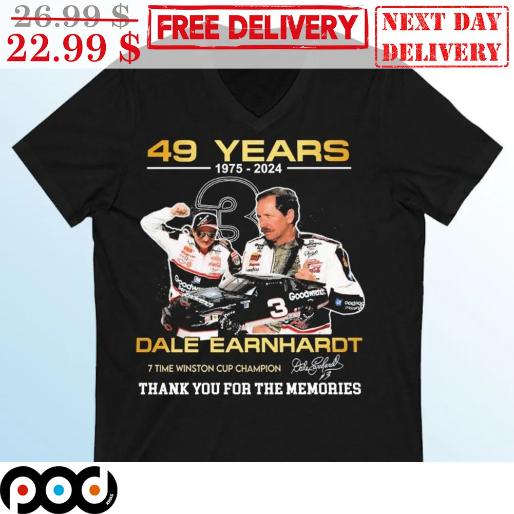 49 Years 1975 2024 Dale Earnhardt 7 Time Winston Cup Champion Thank You For The Memories Signature Shirt