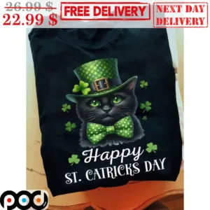 Black Cat Happy St Catricks Day Shirt
