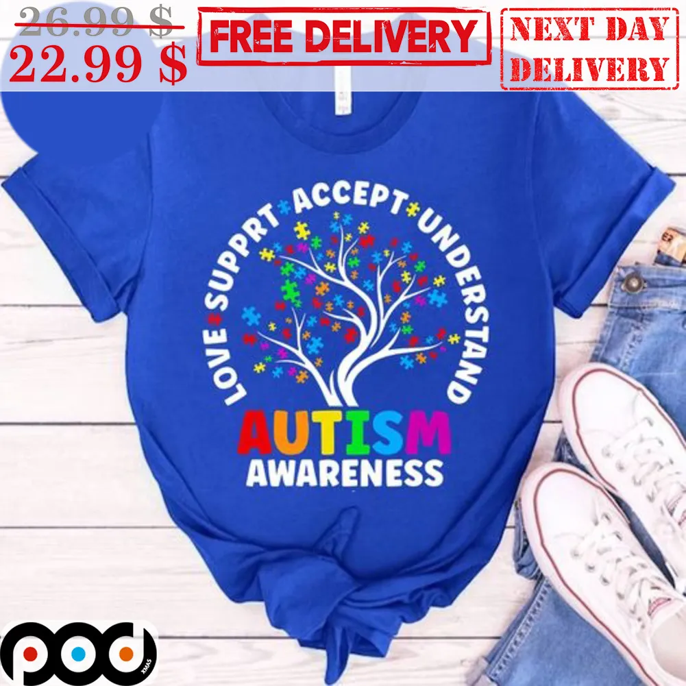 Autism Awareness Tree Love Support Accept Understand Shirt