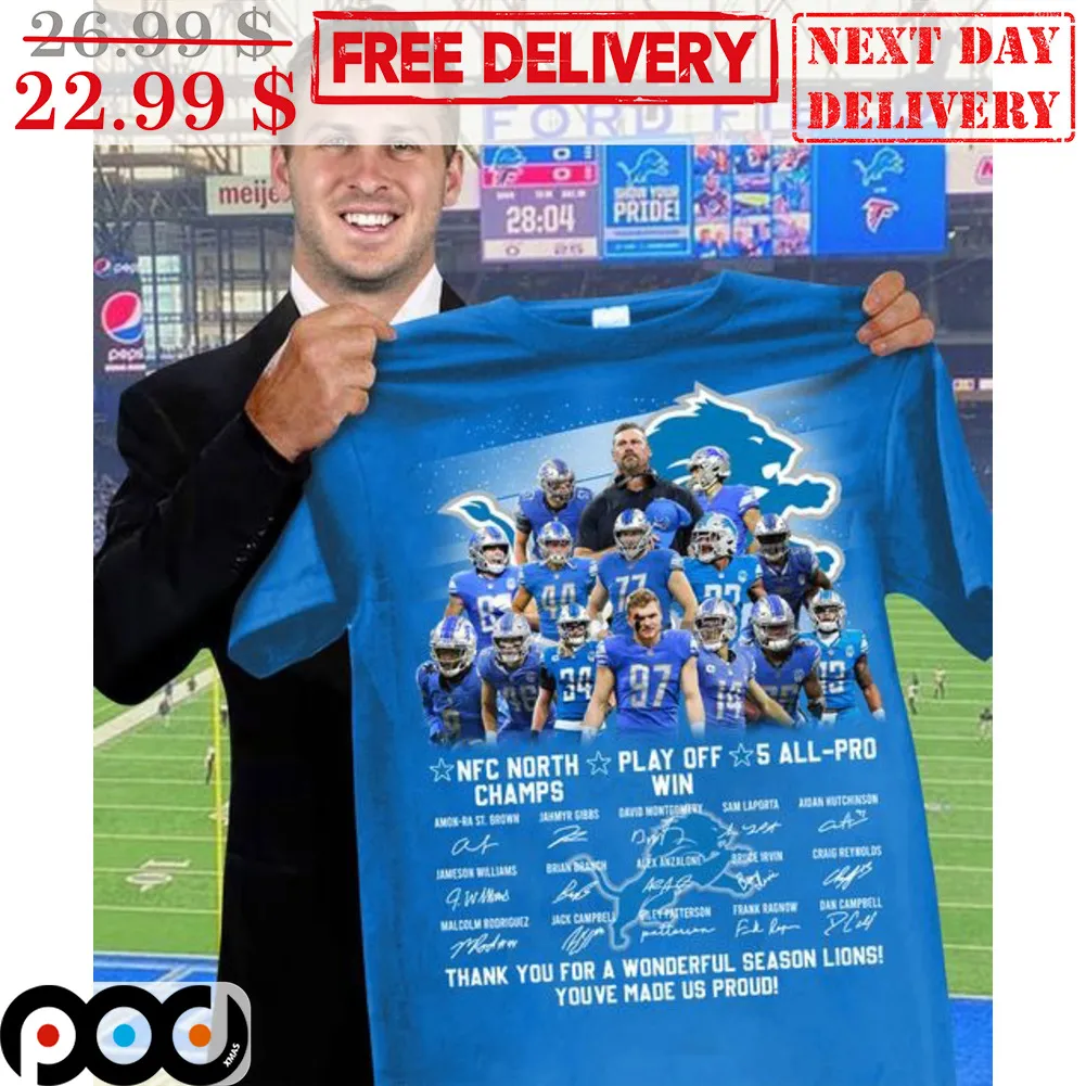 Detroit Lions NFC North Champs Play Off Win 5 All Pro Signature Thank You For A Wonderful Season Lions Shirt