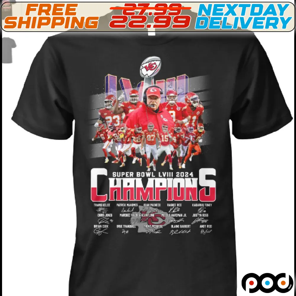 Kansas City Chiefs Super Bowl LVIII 2024 Champions Signatures Shirt
