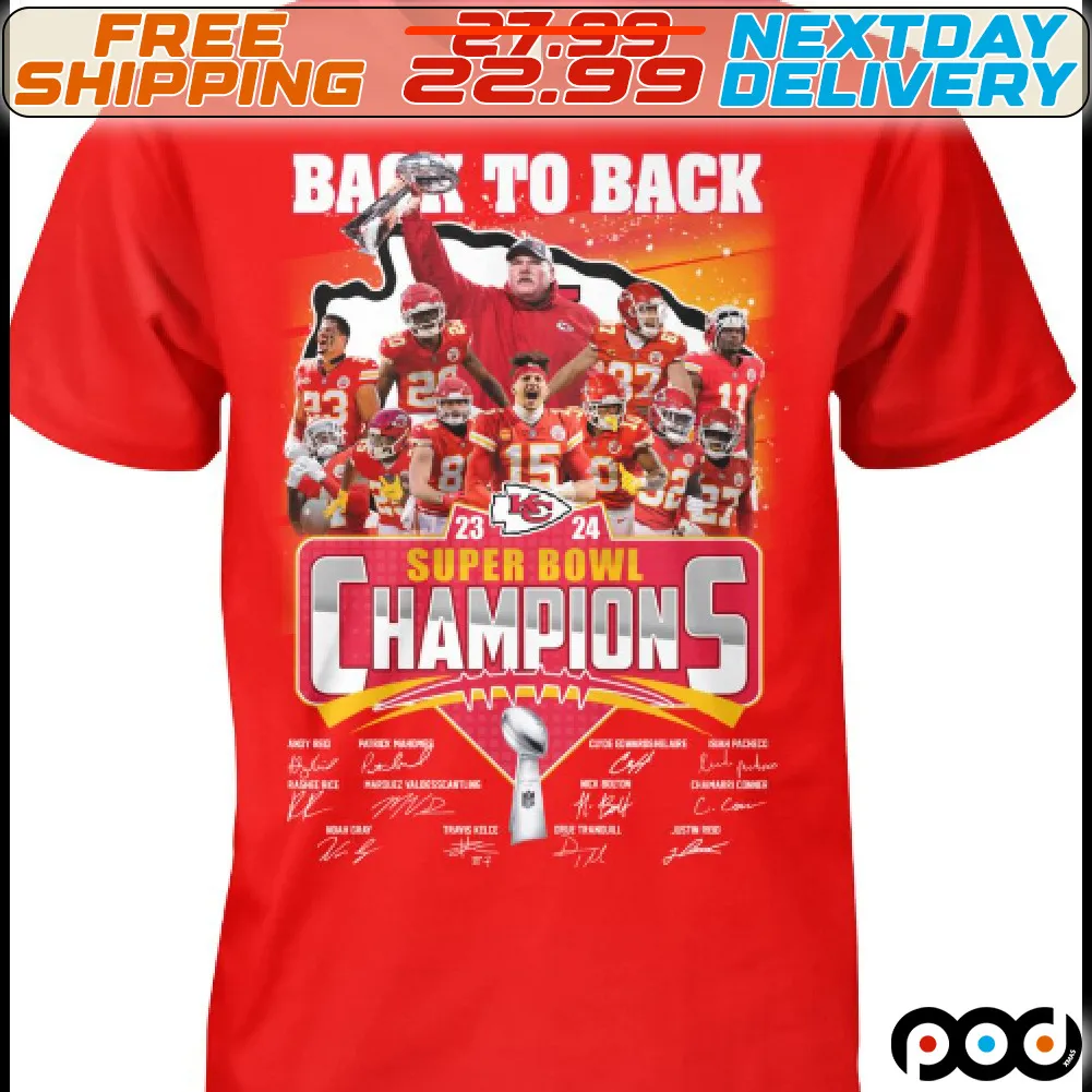 Back To Back Kansas City Chiefs 2023-2024 Super Bowl Champions Signatures Shirt