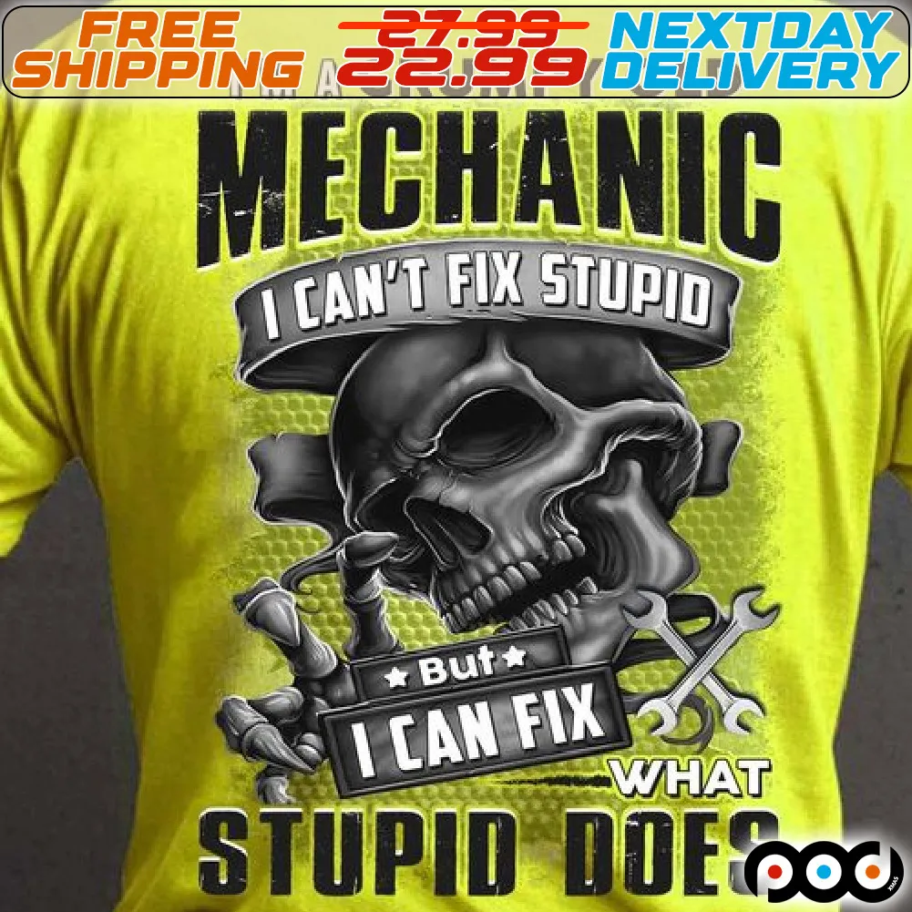 Skull I Am A Frumpy Old Mechanic I Can Not Fix Stupid But I Can Fix What Stupid Does Shirt