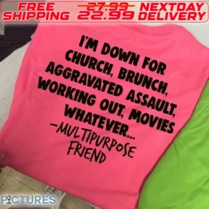 I'm Down For Church, Brunch, Aggravated Assault, Working Out, Movies Whatever Multipurpose Friend Shirt