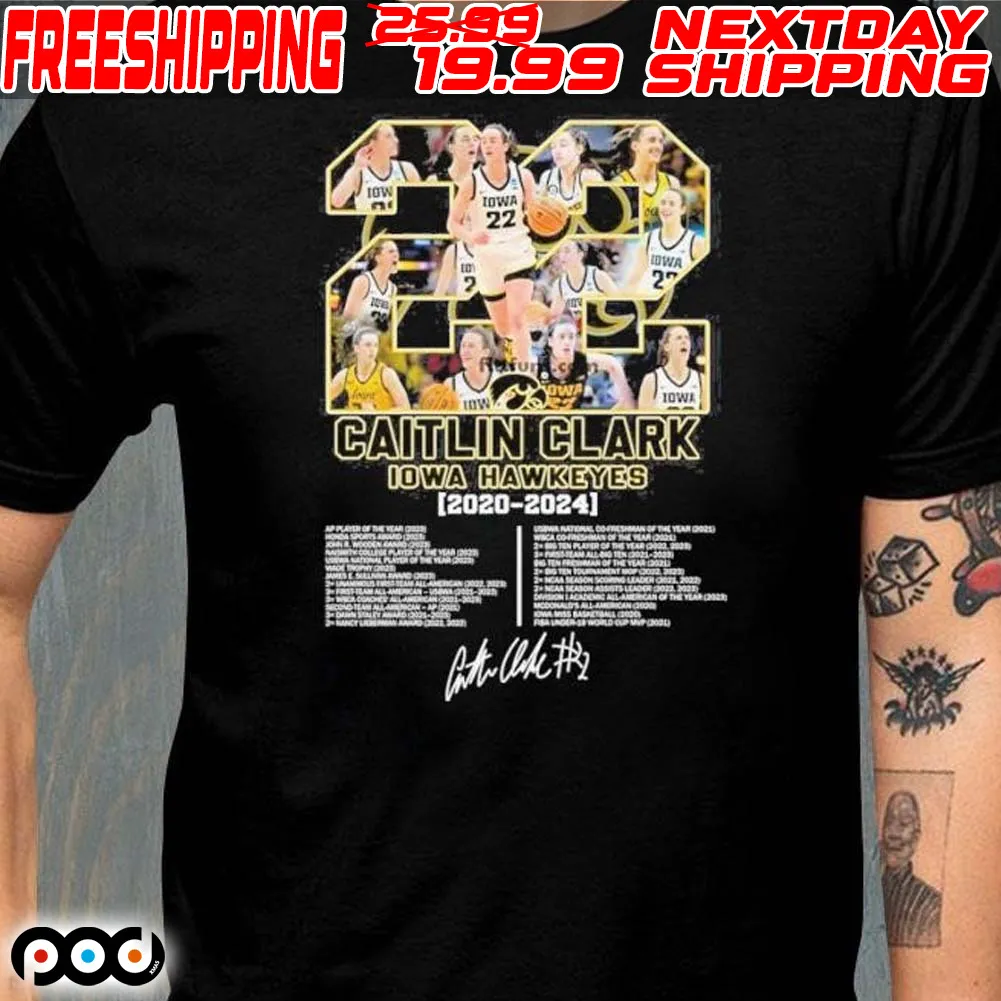 22 Caitlin Clark Iowa Hawykes 2020-2024 Signatures Shirt
