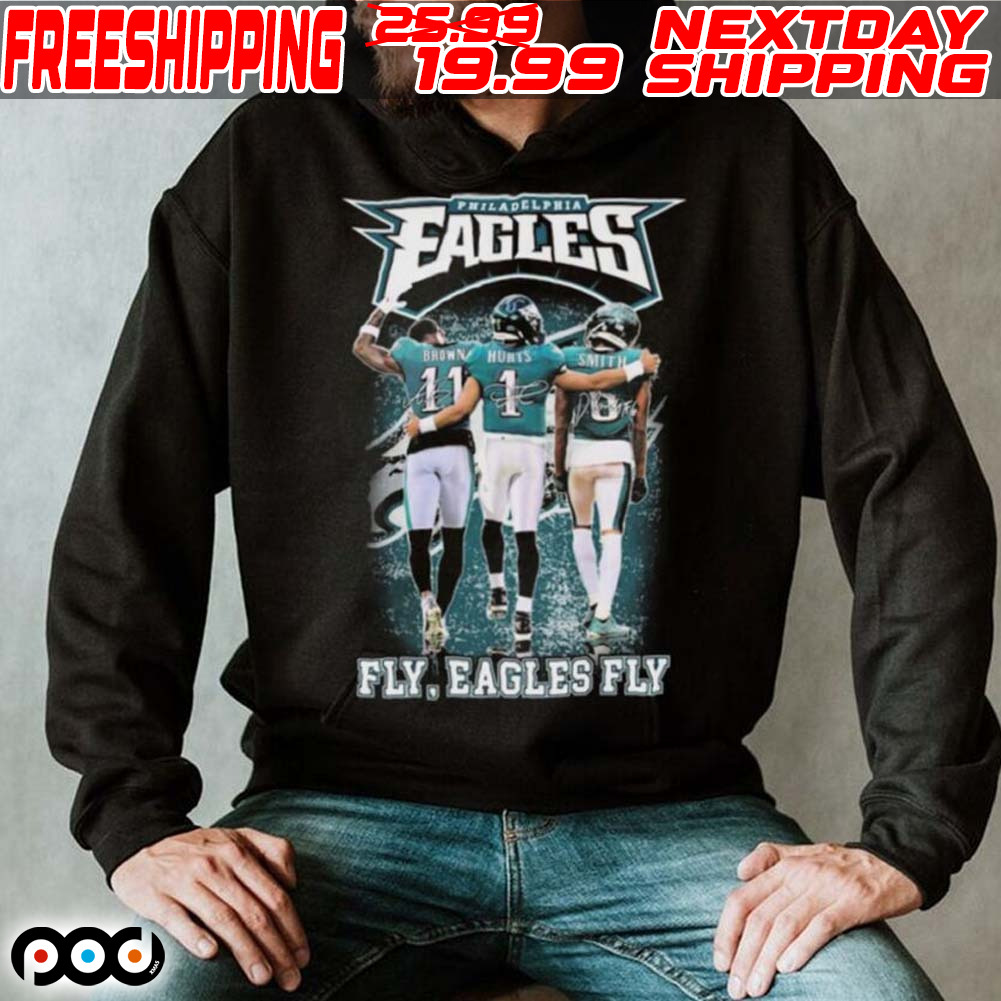 Fly Eagles Fly Aj Brown Jalen Hurts And Devonta Smith Signatures Shirt (2) Fly Eagles Fly Aj Brown Jalen Hurts And Devonta Smith Signatures Shirt (2)
