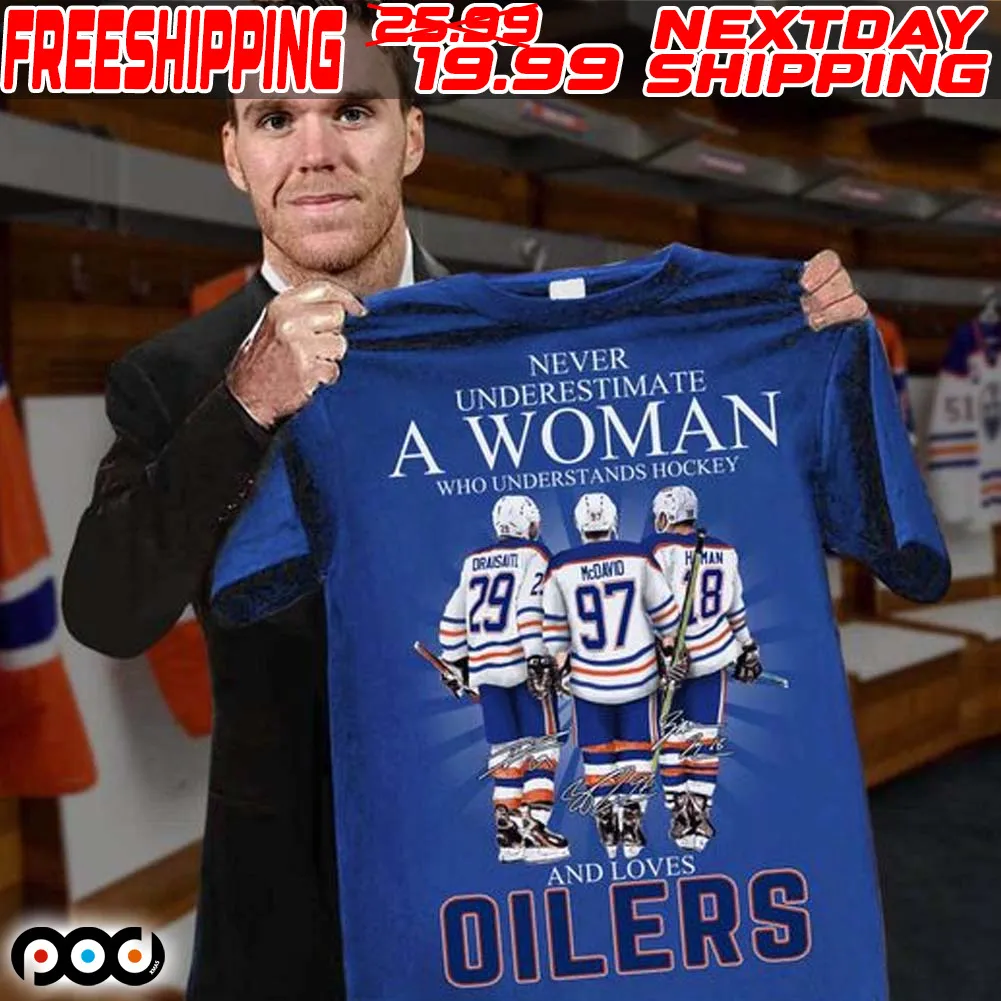 Never Underestimate A Woman Who Understand Hockey And Love Oilers Shirt
