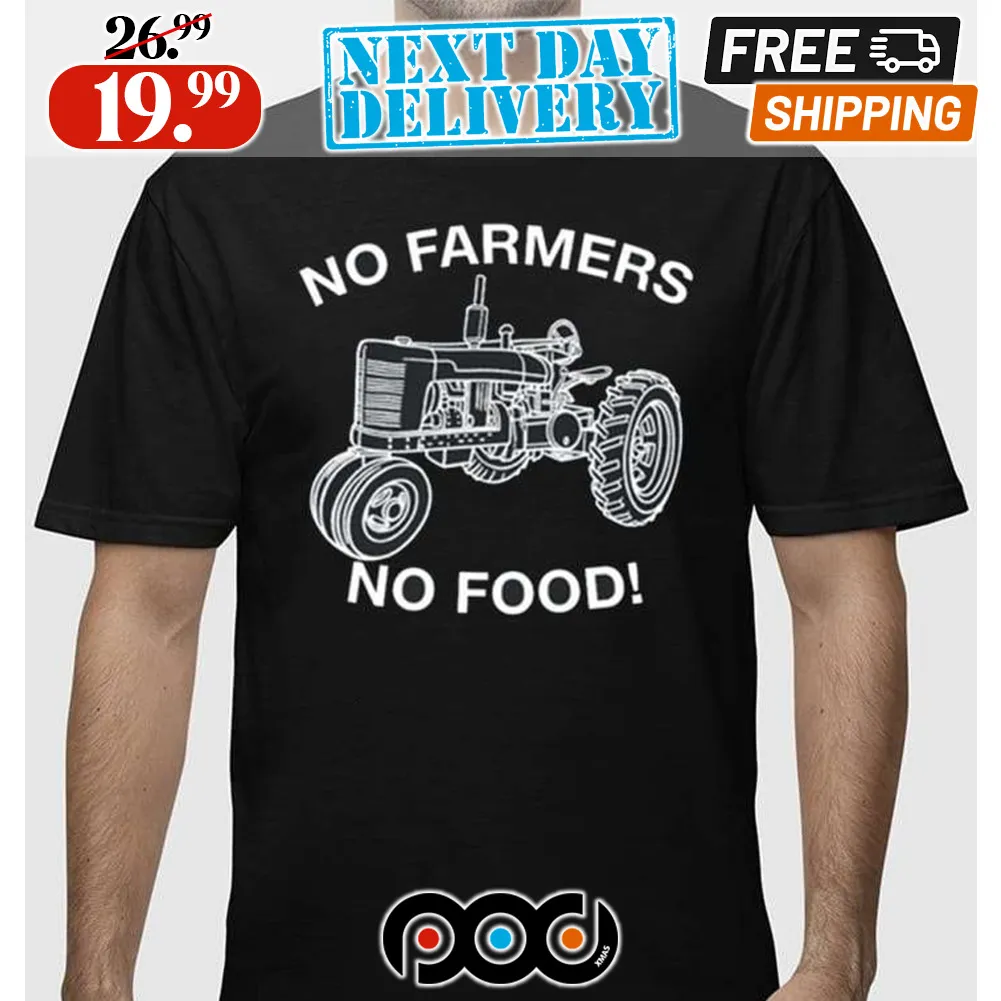 No Farmers No Food John Deere Vintage Tractor Outline Drawing Shirt